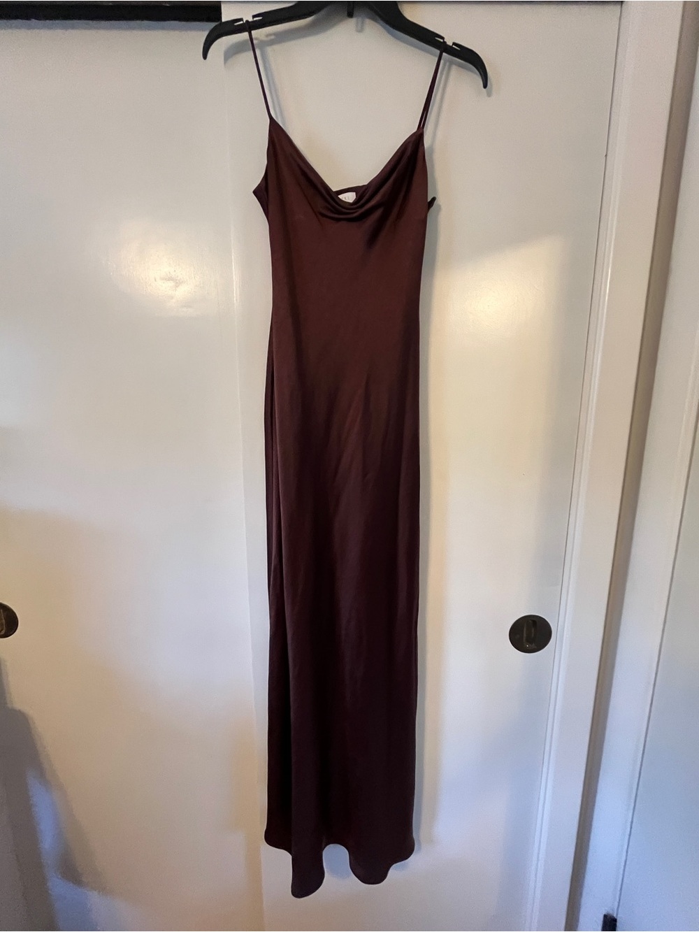 Meshki Burgundy Satin Cowl Neck Slip Dress